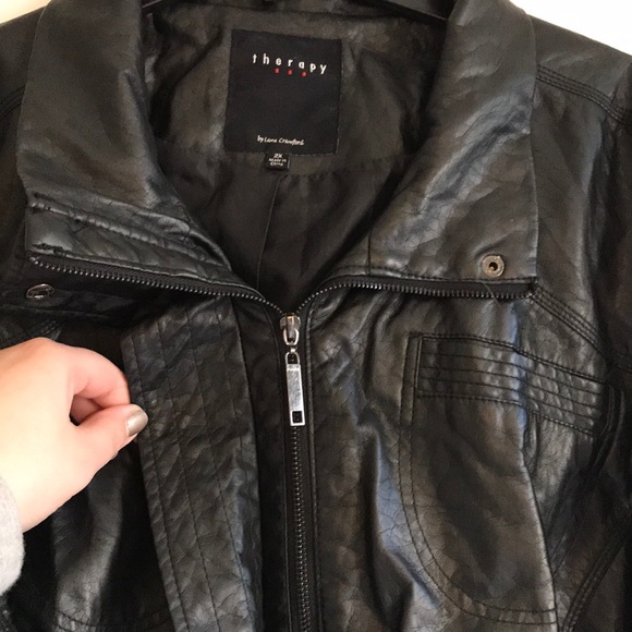 Black Faux Leather Jack with Stretch Arms & Waist - Picture 3 of 8